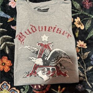 Budweiser Gray Tee with Red and White Design